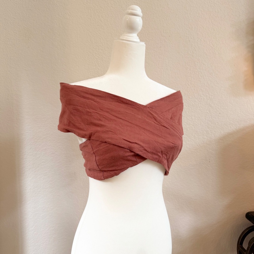 ASTR‎ the Label Vienna Linen Blend Off Shoulder Wrap Top Sz S Desert Festival